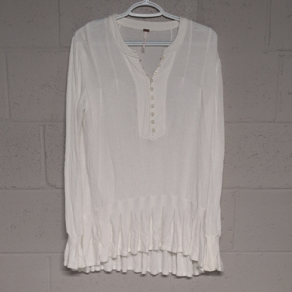 Free People Your Girl Button-Front Tunic Top Dress In Ivory Size XS, Bohemian - Picture 2 of 7